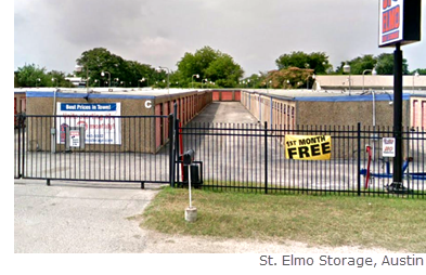 Austin: St. Elmo Storage is on 1.2 acres with a four-building facility comprised of 319 non-climate-​controlled units, ranging from 40 to 200 sf.