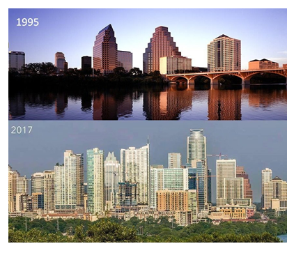 Austin skyline then and now