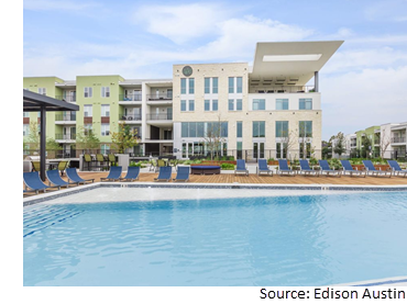 Poolside view of Edison Apartments at 4711 E. Riverside Dr.