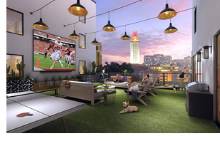 Rendering of the rooftop deck at Moontower.