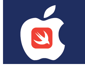 Pictured is the logo of Apple's Swift programming language superimposed over a Apple Inc.'s logo.