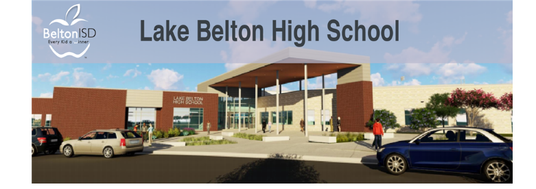 An exterior rendering of Lake Belton High School.