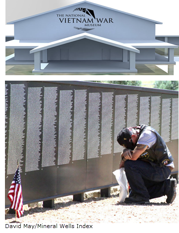 Rendering of The National Vietnam War Museum and Picture of veteran at the Vietnam Veterans Memorial replica