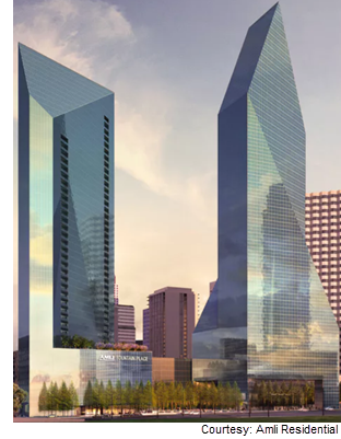 Rendering of renovation Fountain Place tower and new apartment tower