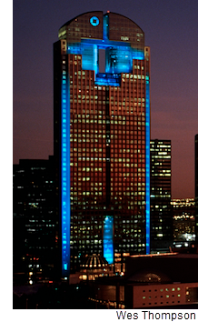 Chase Tower Shining Shades Of Blue On Dallas Skyline