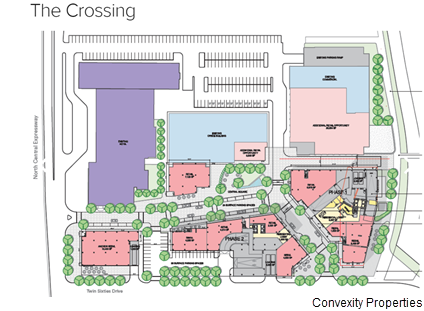 A rendering of The Crossing, near the Mockingbird DART Station in Dallas.