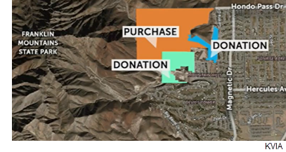 A map highlighting the areas bought by or donated to the city of El Paso.