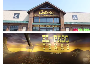 Image of Cabela's new El Paso store and a image of the mural on a wall inside the store 