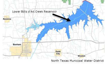 map of where the Lower Bois d'Arc Creek reservoir will be