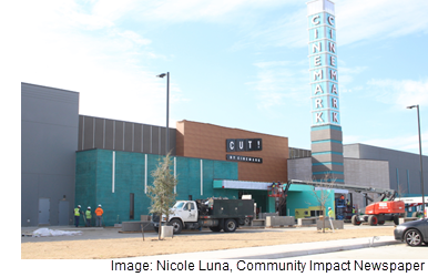 "Construction continues on the new Cinemark theater on US 380 in Frisco" - Image from the Community Impact Newspaper's Nicole Luna.