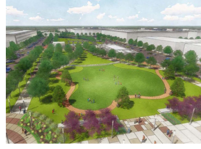 Rendering of a Park in The Railhead Development