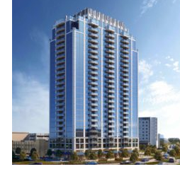 A rendering of the tower that recently topped out in Frisco Station.