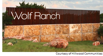 Entry sign to Wolf Ranch neighborhood