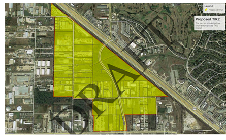 A draft indicates the proposed boundaries for the Jersey Village Crossing TIRZ.