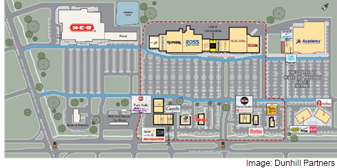 An aerial rendering of the Center at Pearland Pkwy. retail center, from Dunhill Partners.