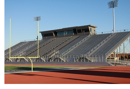 A view of the home side of the now-completed high school football stadium in Mission Texas.