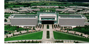 An aerial view of the massive office campus.