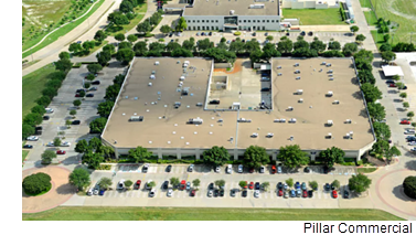 An aerial view of the 2703 Telecom building in Richardson's Telecom Corridor.