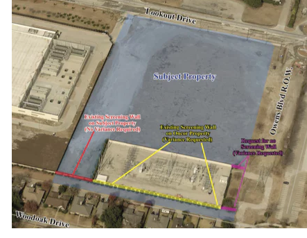 An aerial view of the property indicating the location of the proposed data center.