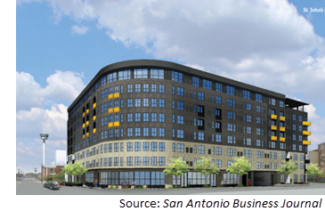 Rendering of St. John's Square, a mixed-use development at 422 E. Nueva St.
