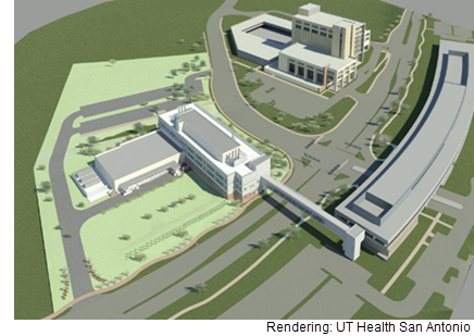 A rendering of the medical research facility that will house the Barshop Institute for Longevity and Aging Studies.