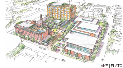 Sketch/rendering of the redevelopment of the Merchants Ice complex on San Antonio's East Side.