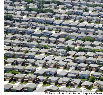 An aerial view of a lot of houses.