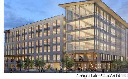 Rendering of mass timber frame building 