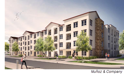 A rendering shows the Rio Lofts, a proposed mixed-income community by The NRP Group on San Antonio's South Side. This will be the view from King Roger Street.