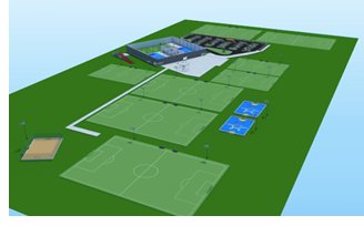 Rendering of Soccer Central and fields.