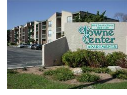 The sign for the Towne Center apartments in west downtown San Antonio.