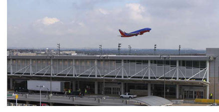 A plane takes off from San Antonio International Airport.