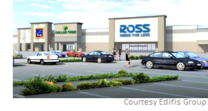 The new tenants include Aldi, Ross Dress for Less and Chick-fil-A, and existing tenant Dollar Tree will relocate within the shopping center. 
