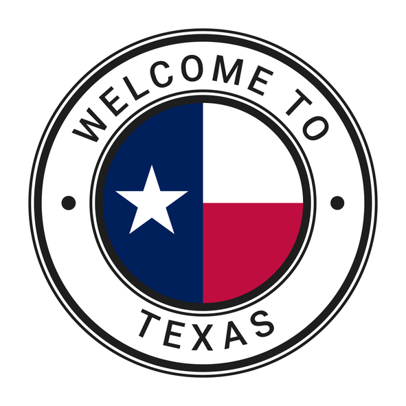 Welcome To Texas isolated Round Sign, Stamp, Sticker with Flag vector illustration